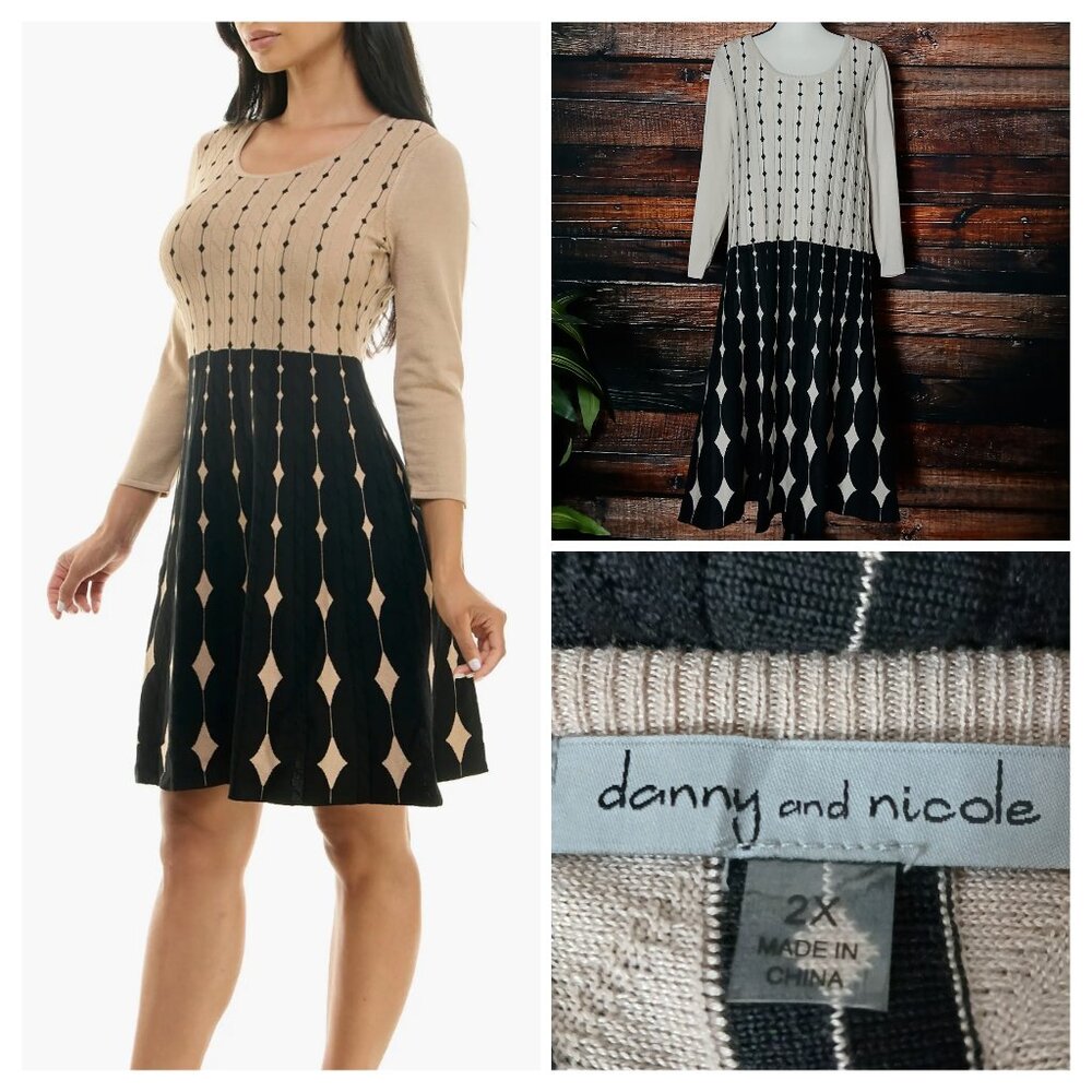 NWT Danny and Nicole Dress Plus Size 2X Sweater Knit Argyle Print 3/4 Sleeve